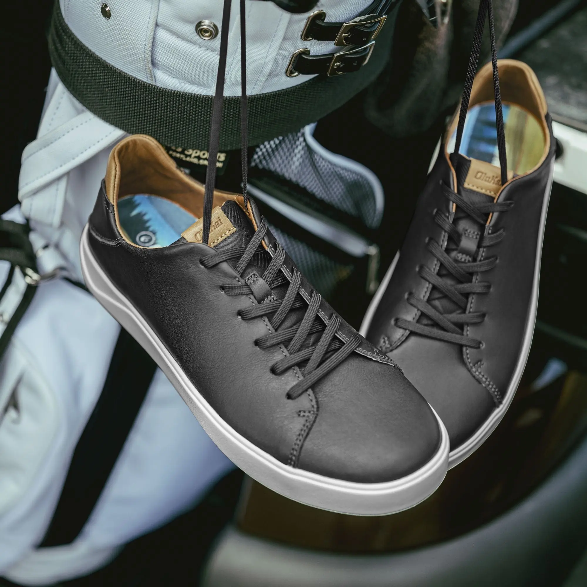 Wai'alae Men's Waterproof Leather Golf Shoes - Black - Image 2