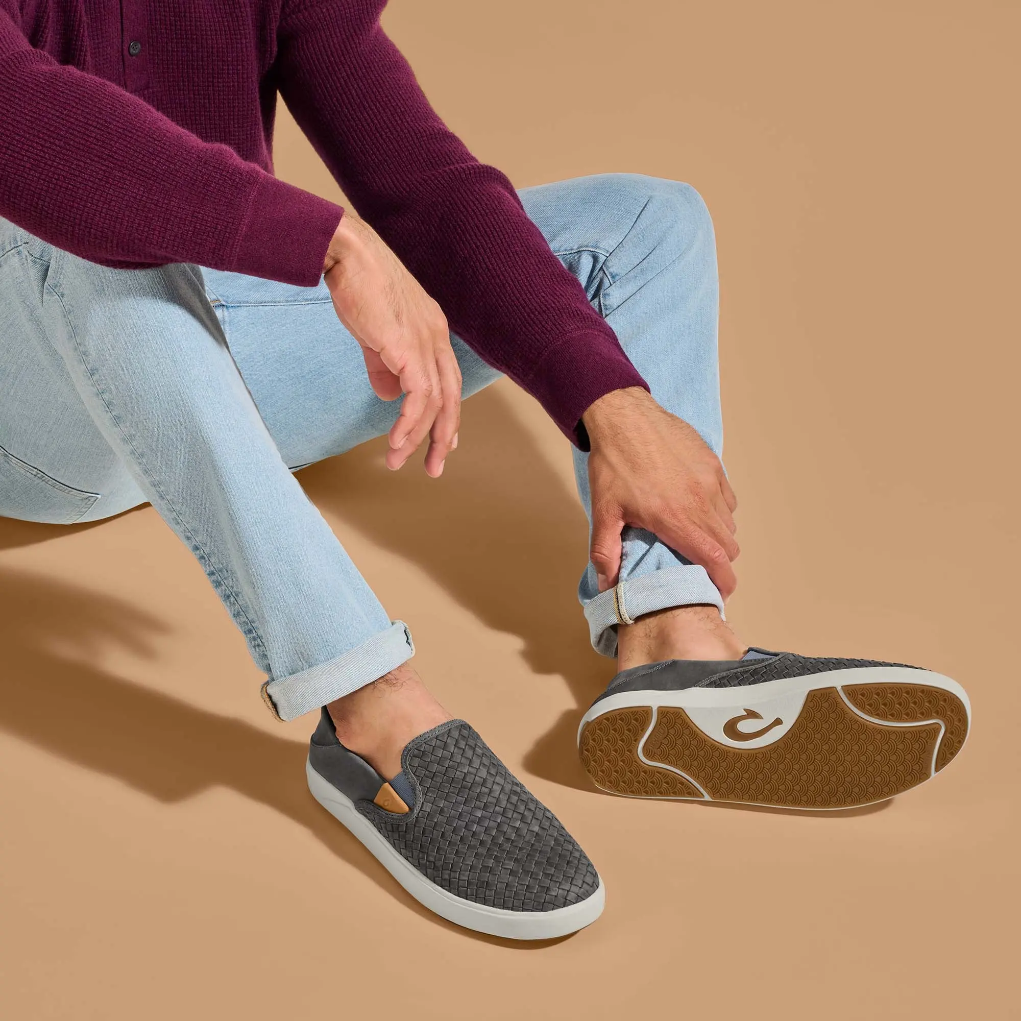 Lae'ahi Lauhala Men's Leather Slip-On Sneakers - Ash - Image 5