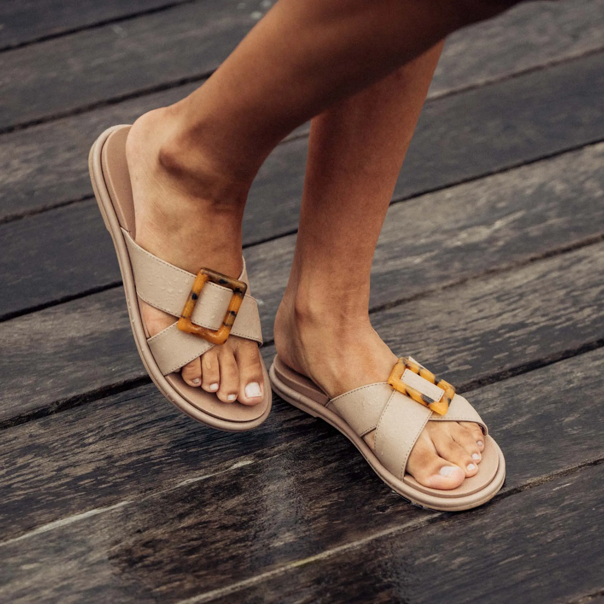 La'i Slide Women's Slide Beach Sandals - Taupe - Image 2