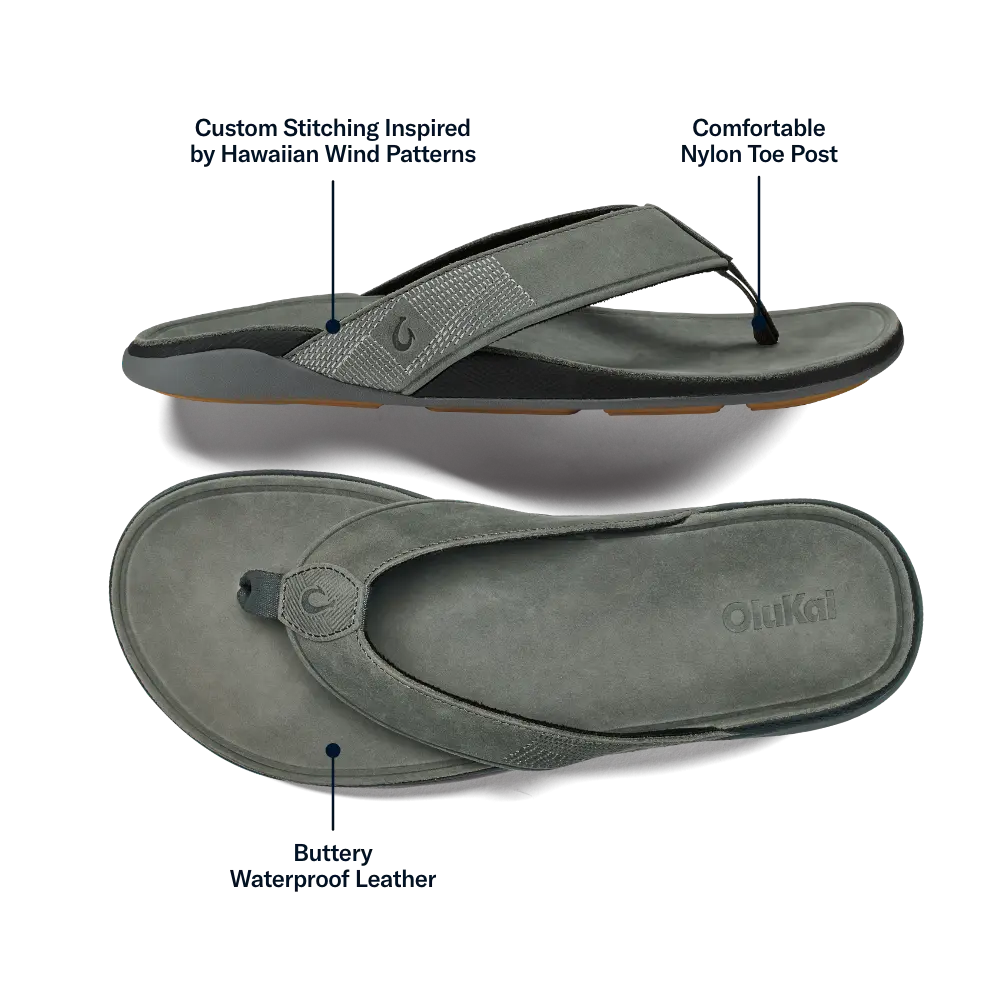 Tuahine Men's Waterproof Leather Beach Sandals - Rock - Image 2