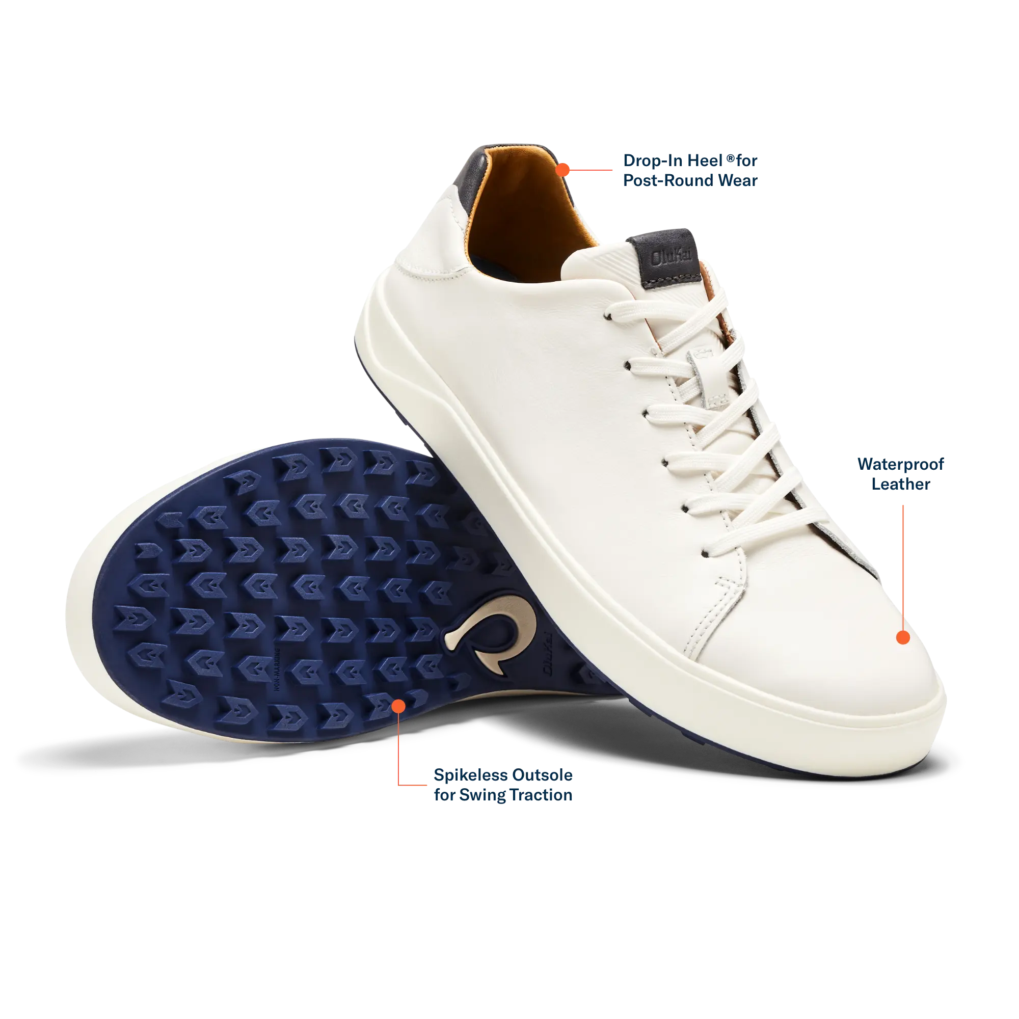Wai'alae Men's Waterproof Leather Golf Shoes - White - Image 3