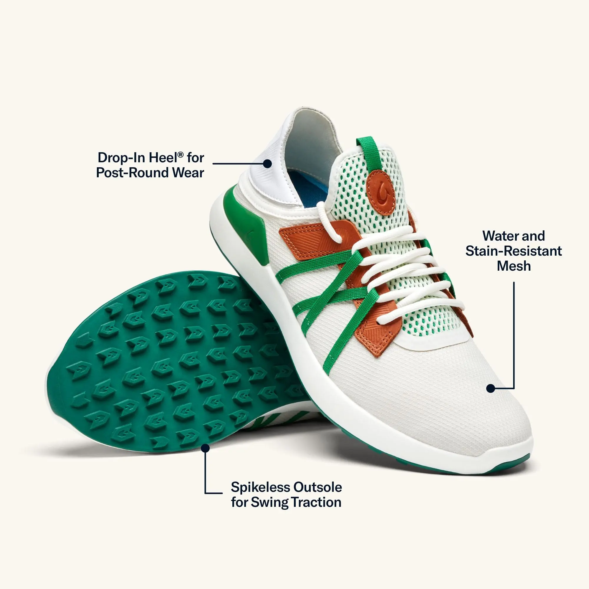 Manele Men's Breathable Golf Shoes - White / Bamboo - Image 4