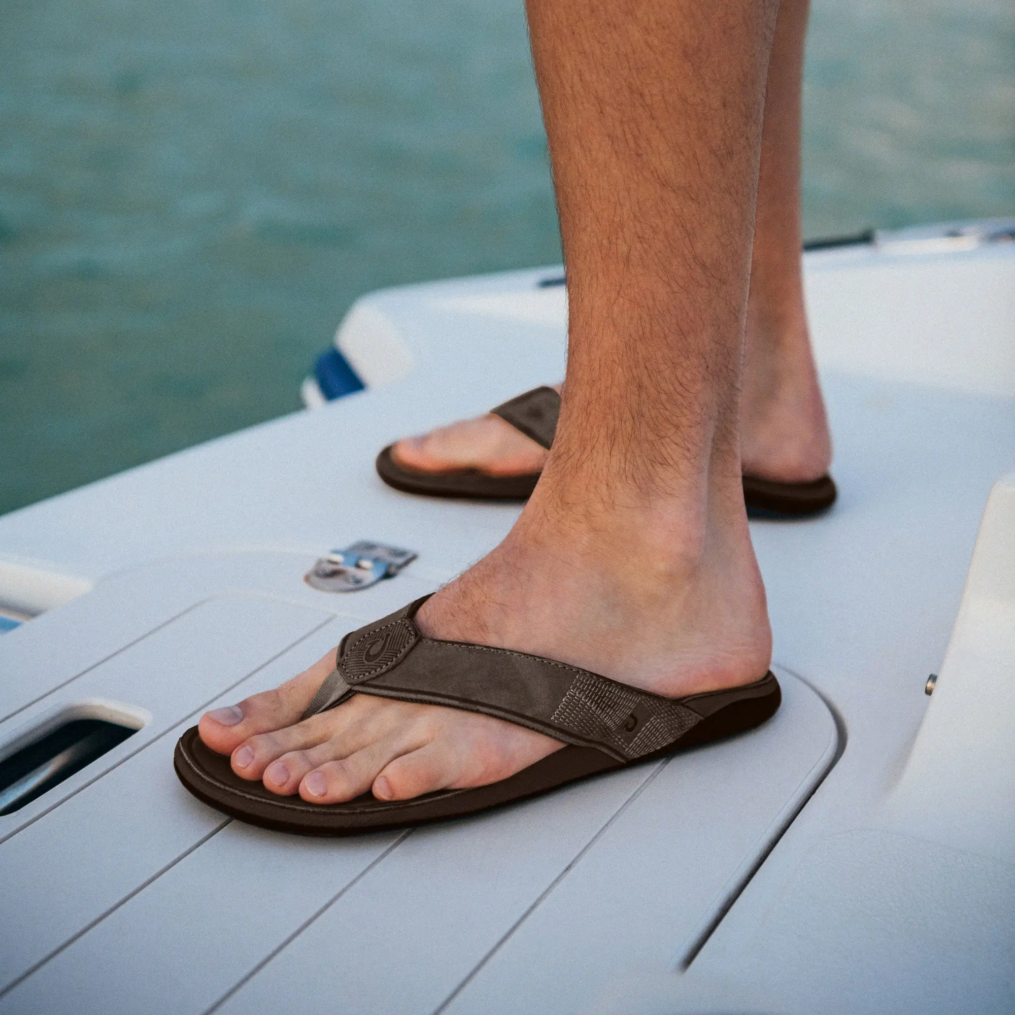 Tuahine Men's Waterproof Leather Beach Sandals - Dark Wood - Image 2