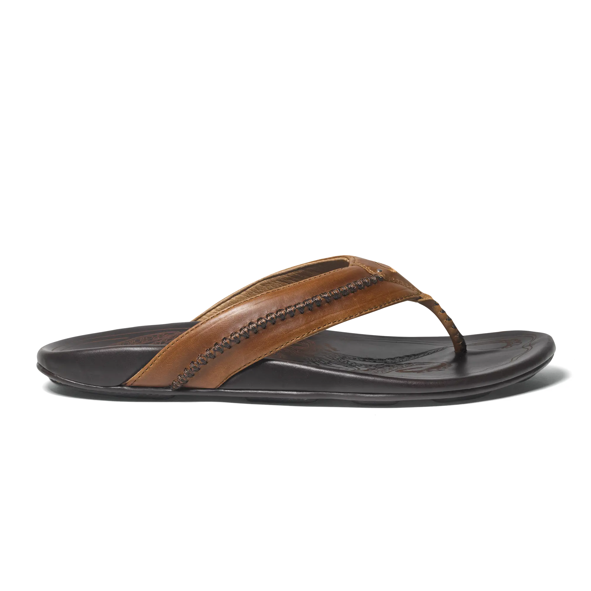 Mea Ola Men's Leather Sandals - Tan / Dark Java
