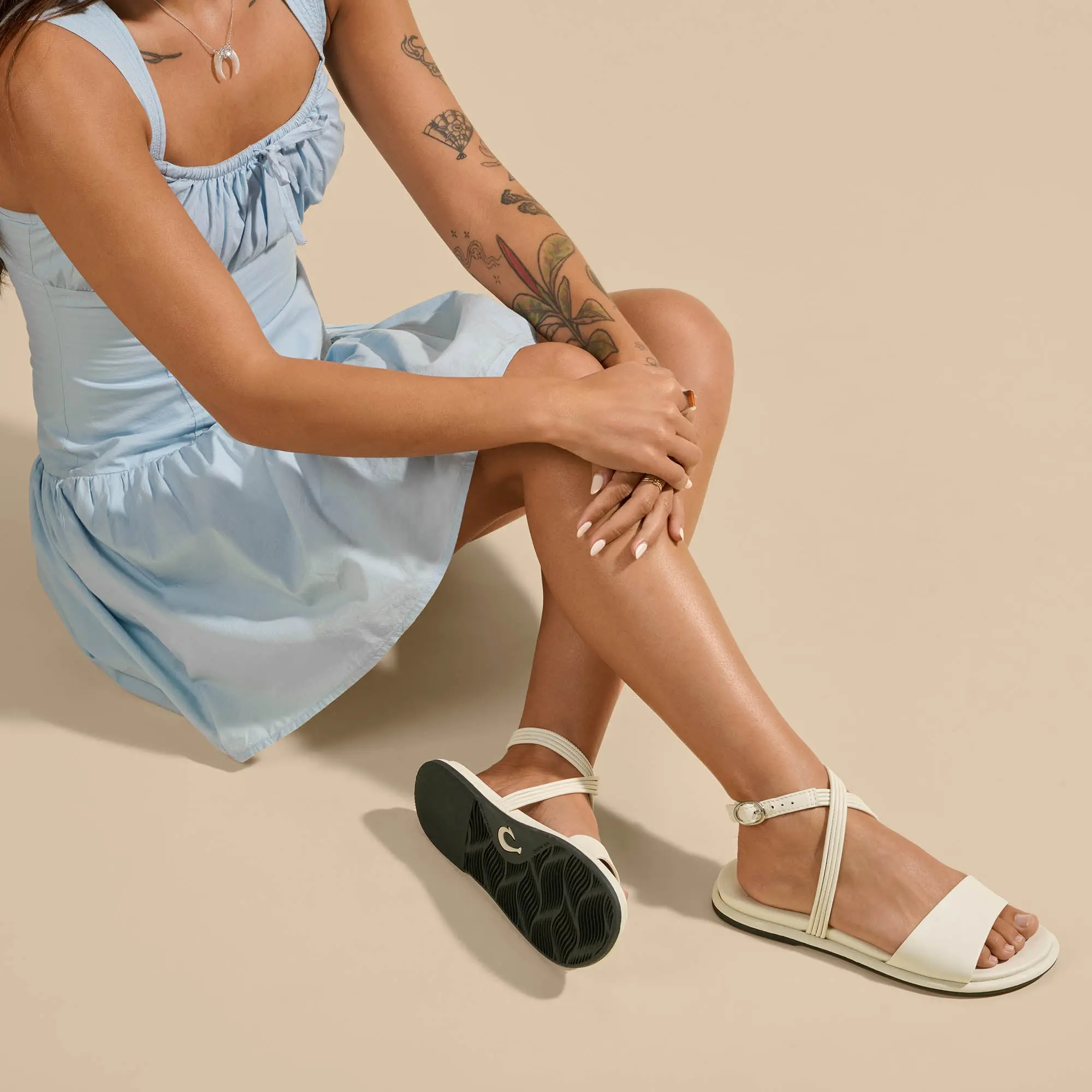 Tiare Wrap Women's Leather Sandals - White Sand - Image 4