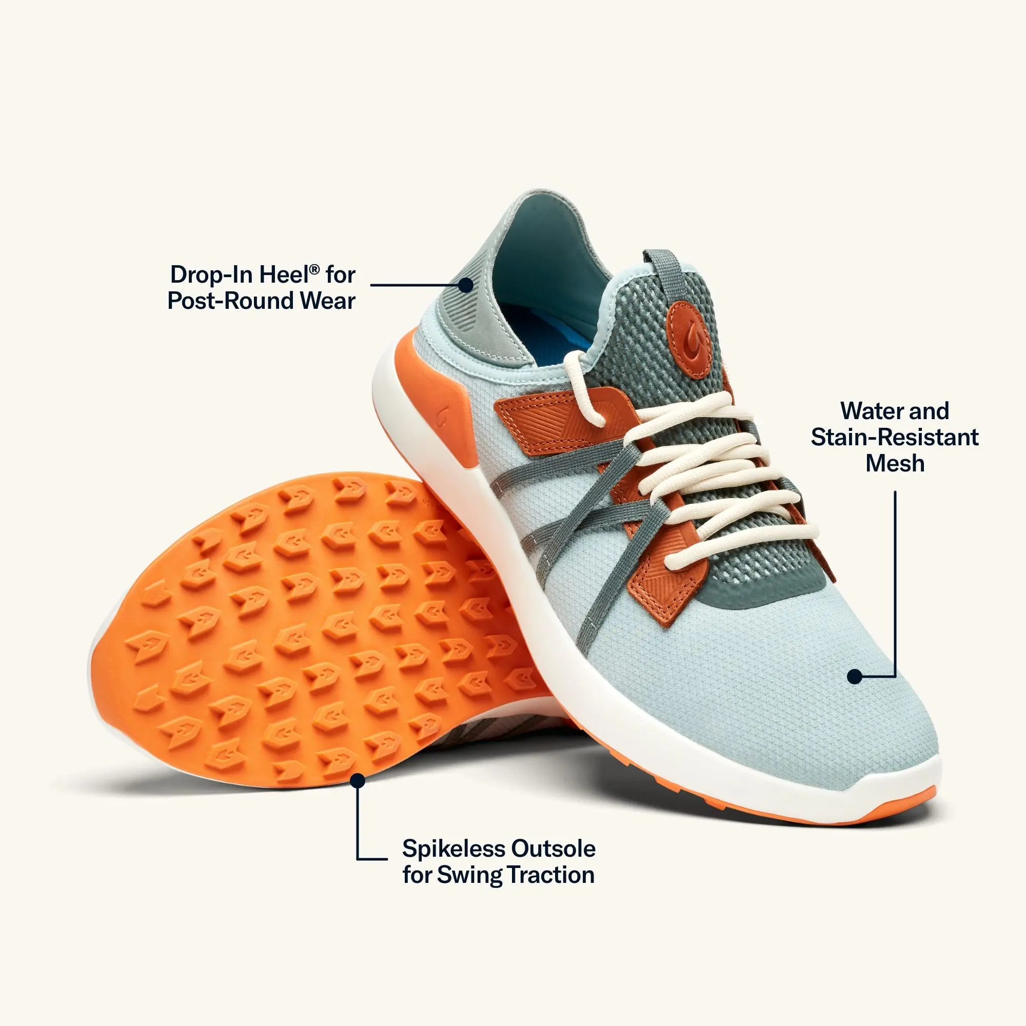 Manele Men's Breathable Golf Shoes - Pale Moss / Molten Orange - Image 3