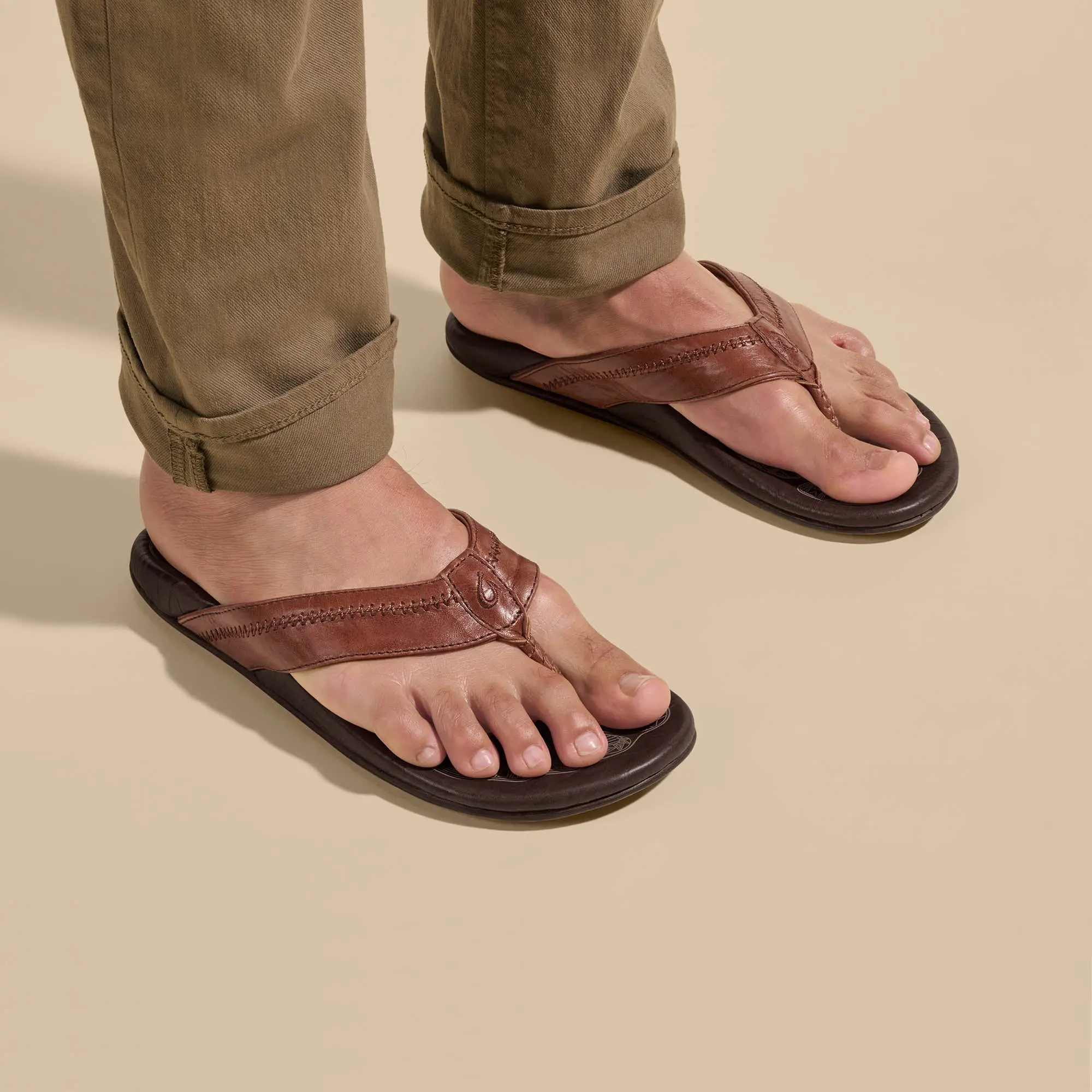 Hiapo - Rum / Dark Wood Men's Leather Beach Sandals - Image 2