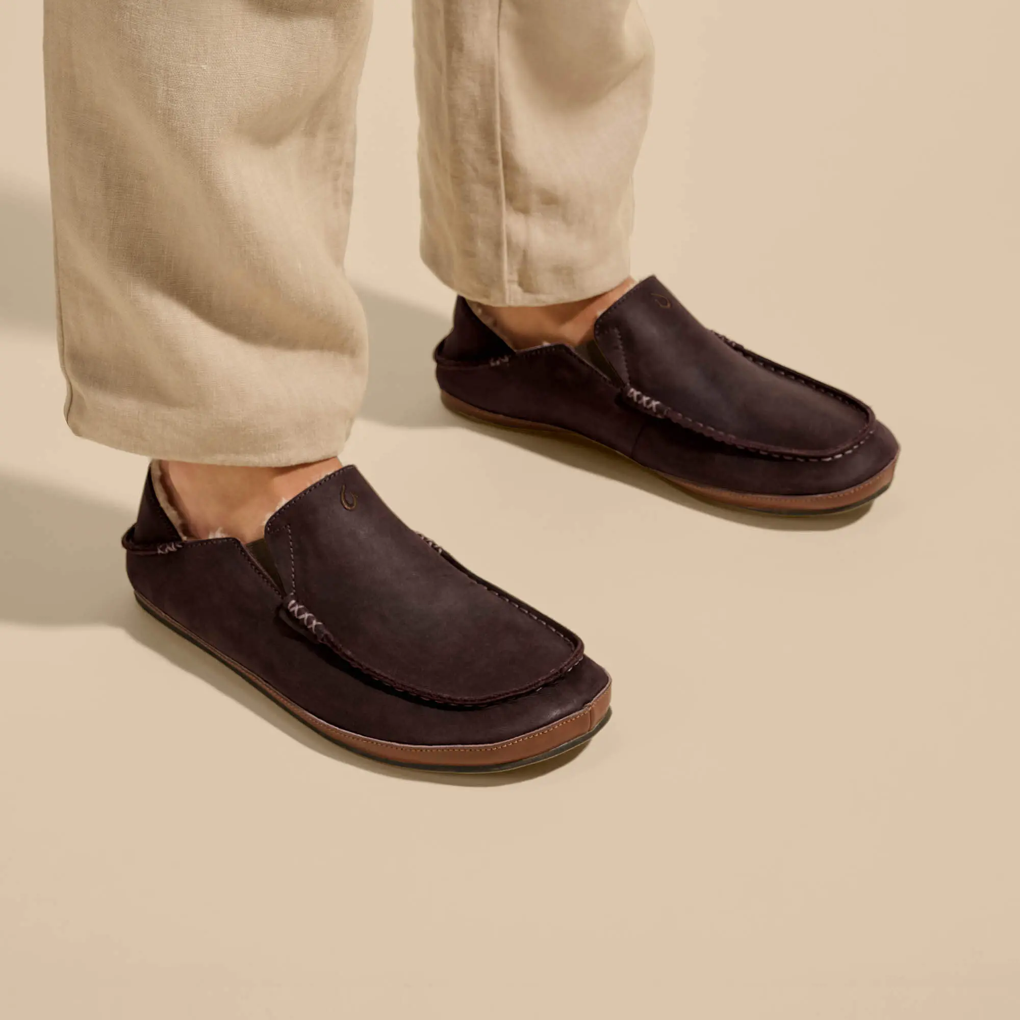 Molo Men's Nubuck Leather Slippers - Dark Wood - Image 2