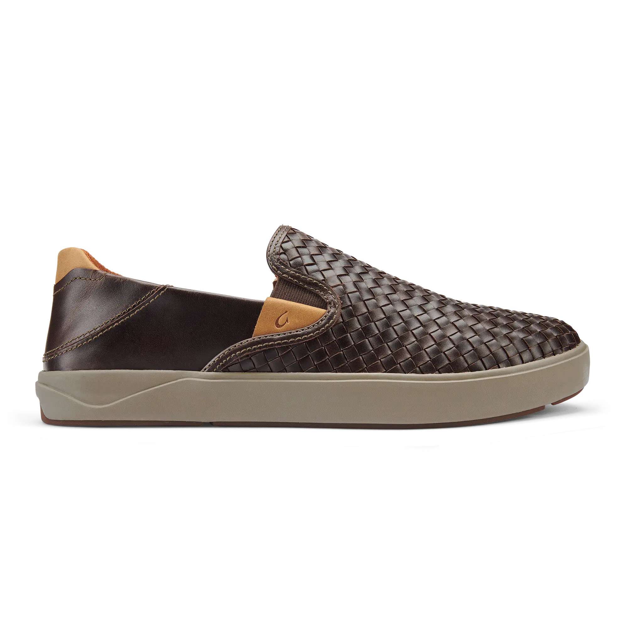 Lae'ahi Lauhala Men's Leather Slip-On Sneakers - Dark Wood