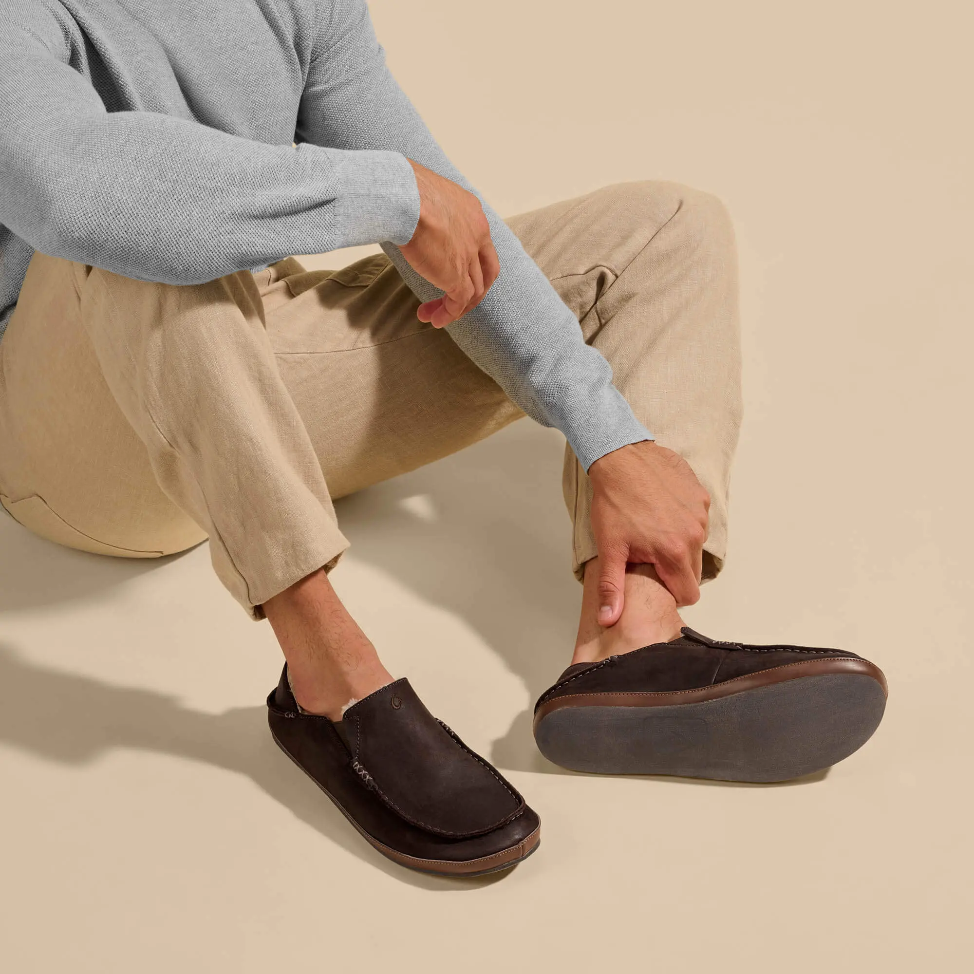 Molo Men's Nubuck Leather Slippers - Dark Wood - Image 5