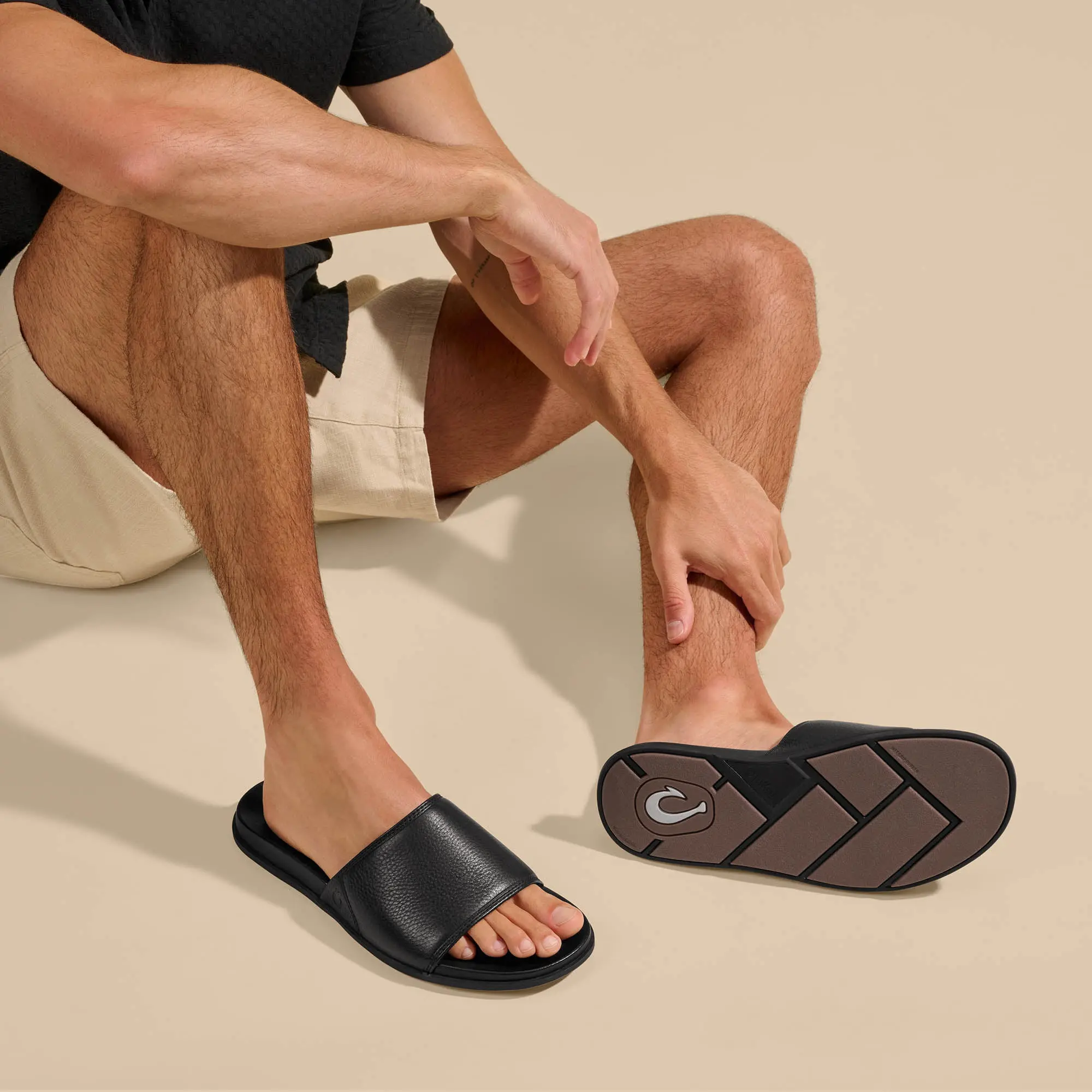 ' lali Slide Leather Beach Sandals - Black - Image 3