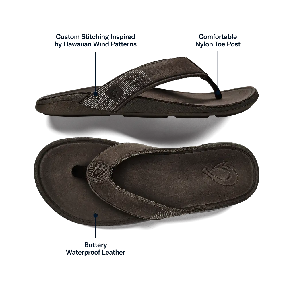 Tuahine Men's Waterproof Leather Beach Sandals - Dark Wood - Image 3