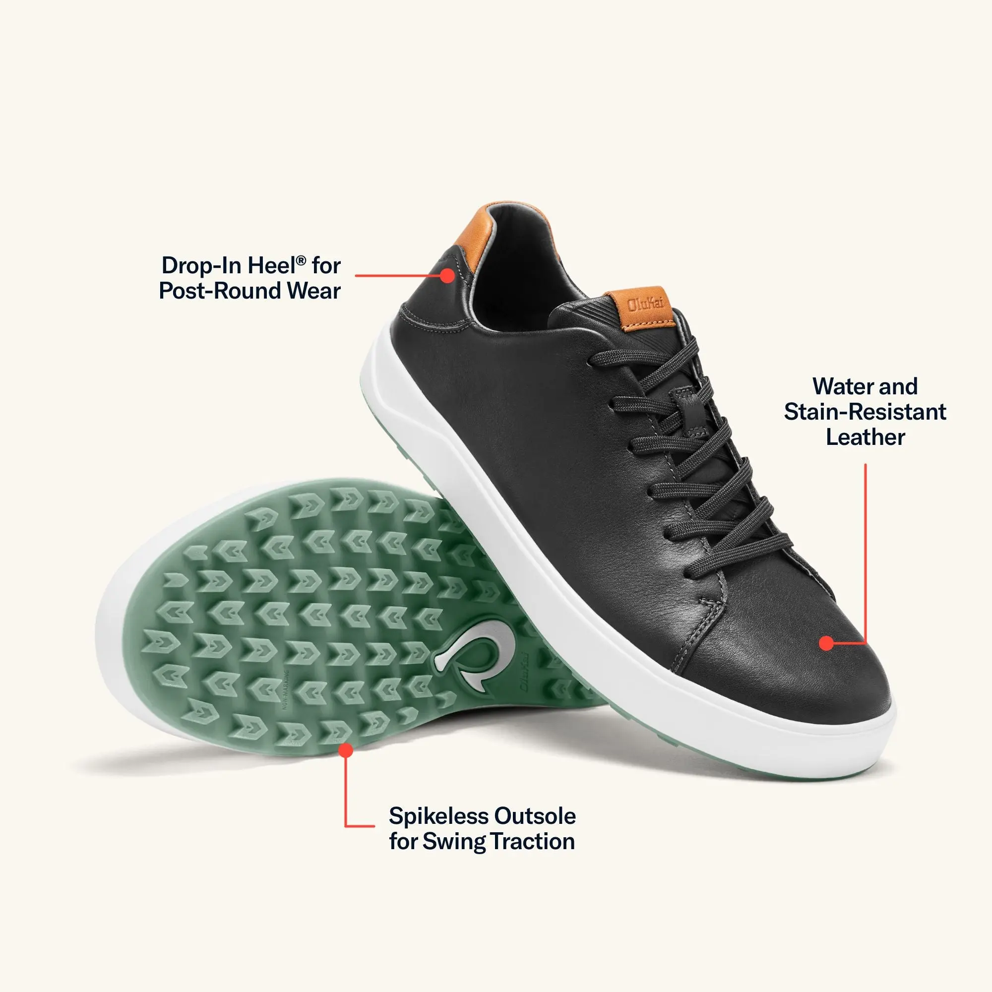 Wai'alae Men's Waterproof Leather Golf Shoes - Black - Image 3